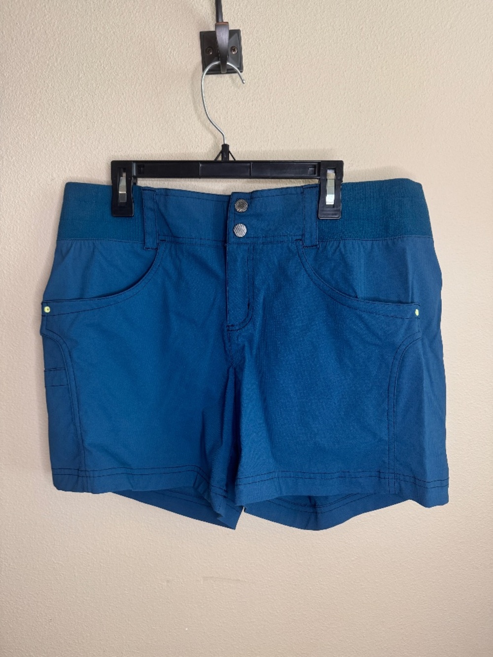 Title Nine Clamber Shorts, color is a peacock blue, Size 12